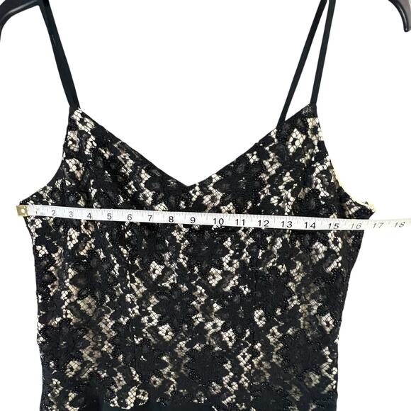 Carole Little Dress 10P Black Beaded Lace Spaghetti Strap Drop Waist Whimsygoth - Picture 9 of 15